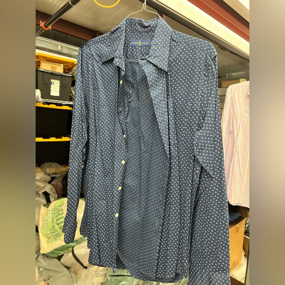 Ralph Lauren Blue Shirt with White Leaf Pattern